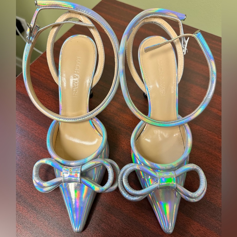 Mach & Mach Double Bow Ankle Strap Pumps